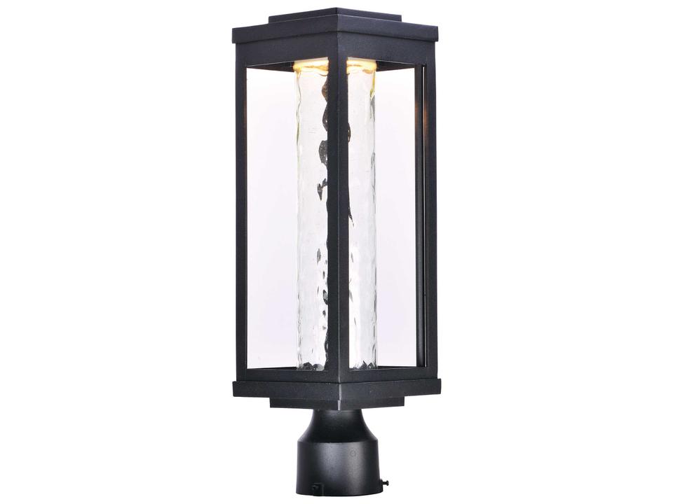 Salon LED 1-Light Outdoor Post Light with Water Glass in Black