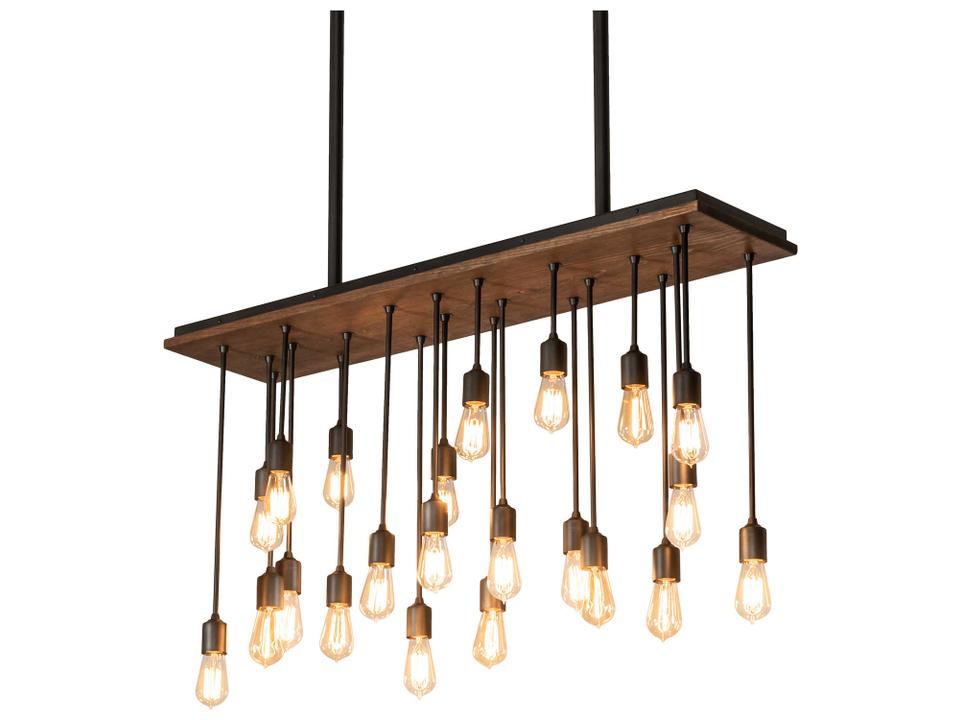 Alva 22-Light Linear Island Pendant in Oxidized Steel and Natural Wood