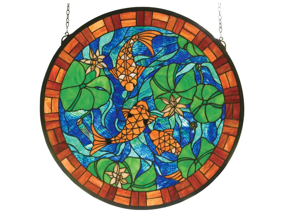 Koi Pond Lily Stained Glass Window Multi-Color