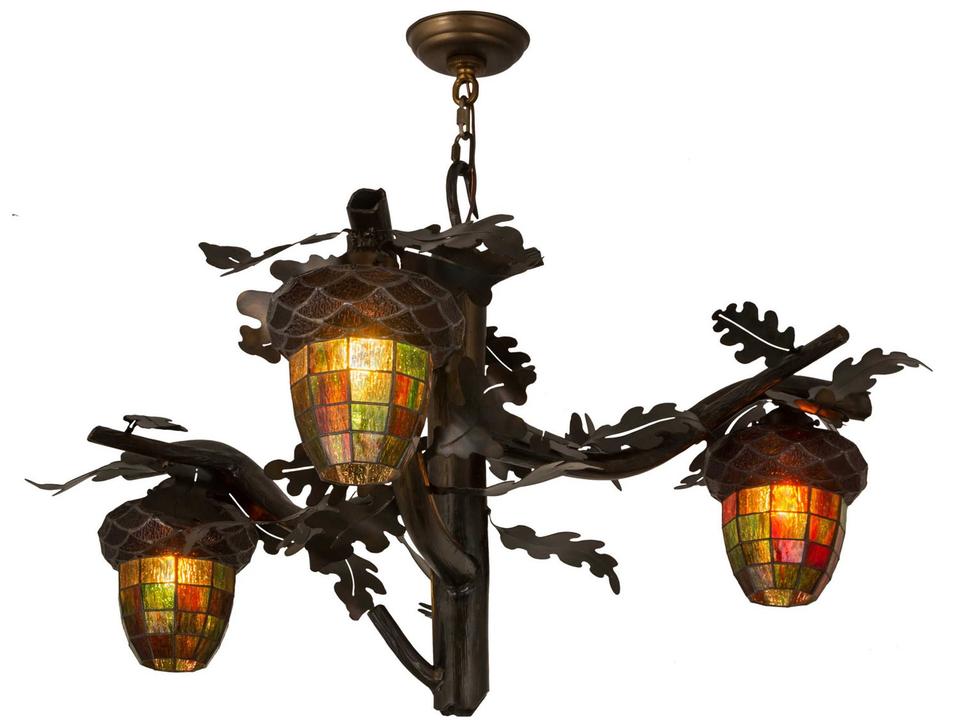 Acorn 3-Light Tiffany Bell Chandelier in Burnished Copper with Glass Shade