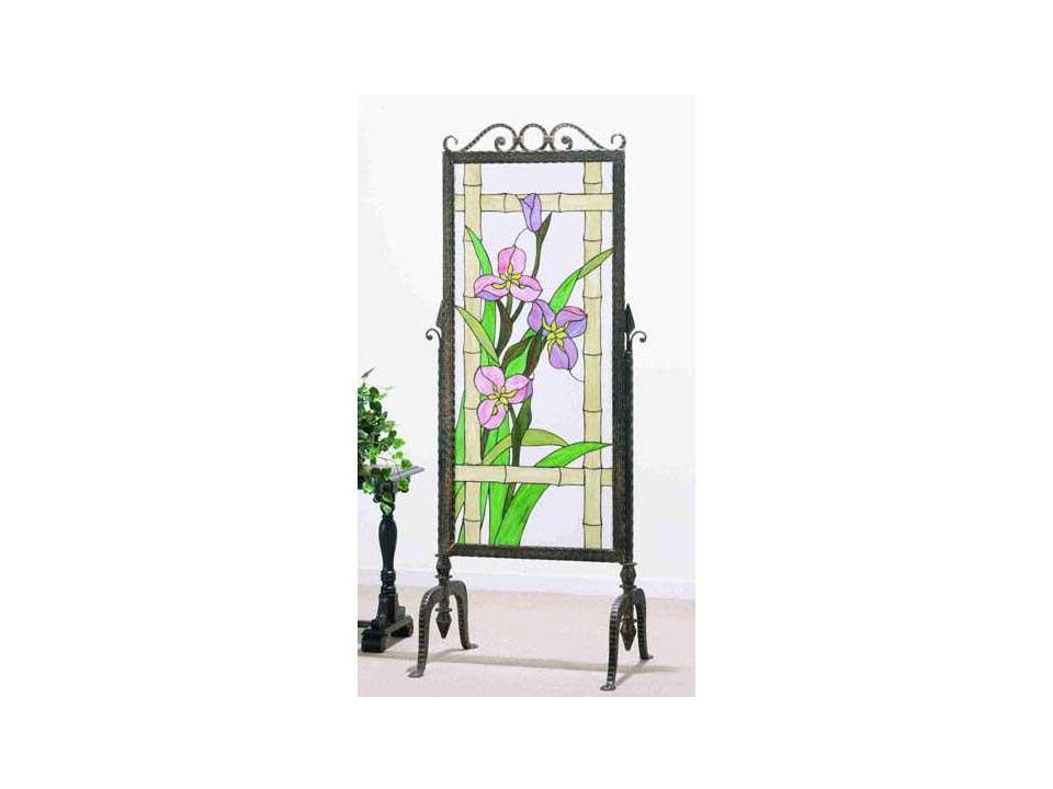 Meadow-Beauty Tiffany Glass and Metal Room Divider Bronze Finish