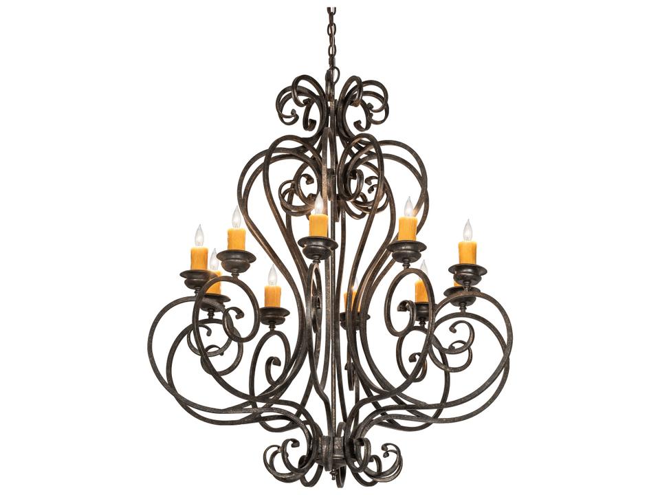 Fernando 10-Light Chandelier with Hand-Forged Scrollwork in Golden Bronze