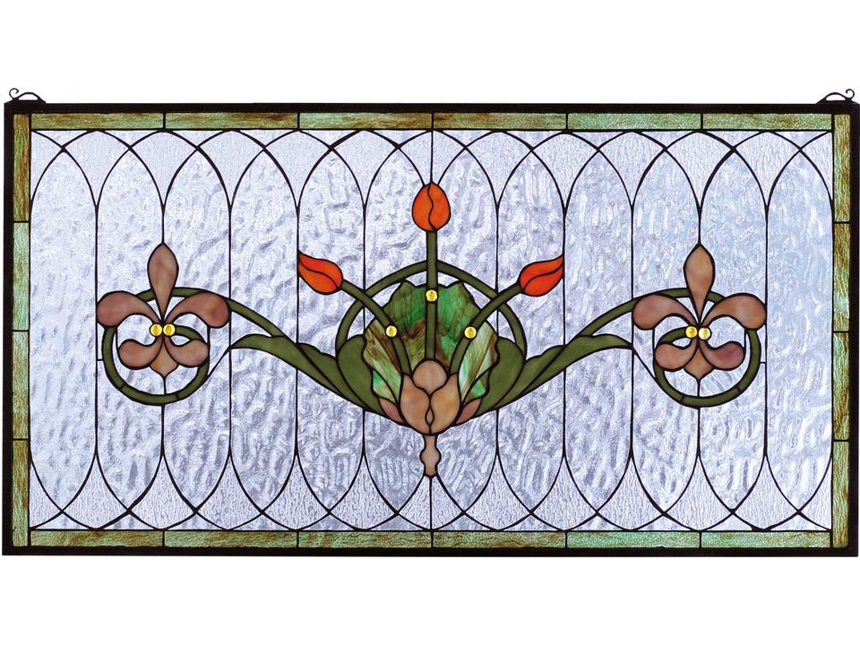 Tiffany Tulip & Fleurs Stained Glass Window Panel Victorian Floral Nouveau