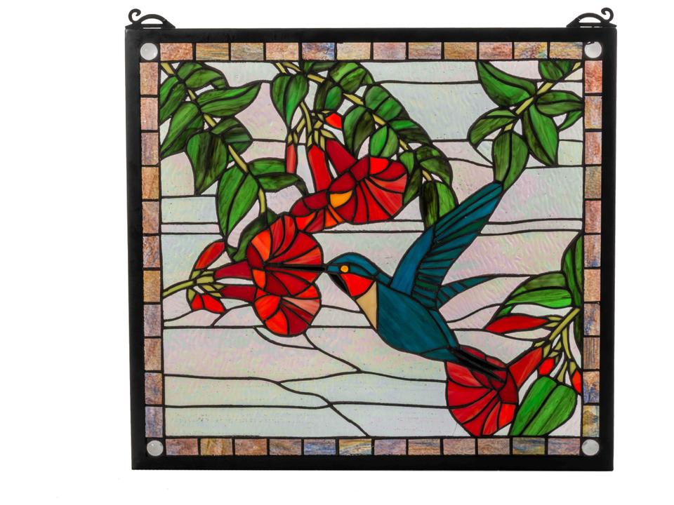 Tiffany Sweet Hummingbird Stained Glass Window Panel Multi-Color