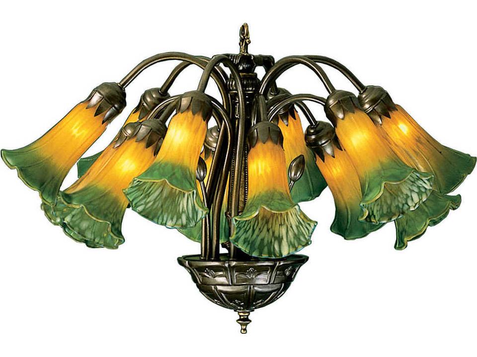 Tiffany Floral 12-Light Chandelier Amber Green Pond Lily