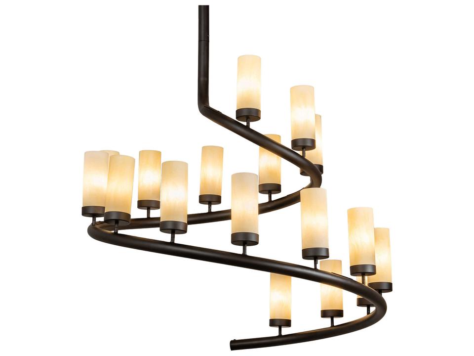 French Horn 17-Light Black Beige Off White Cylinder Chandelier