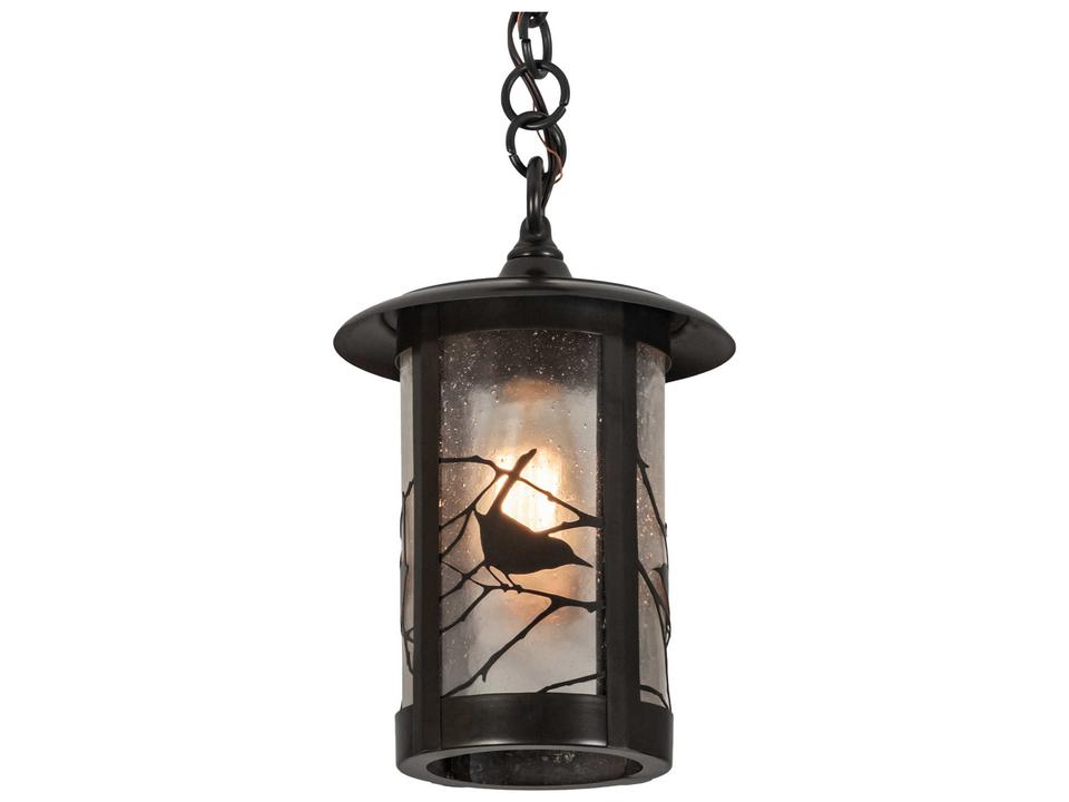 Fulton 1-Light Outdoor Hanging Pendant Light in Craftsman Brown with Clear Seedy Glass
