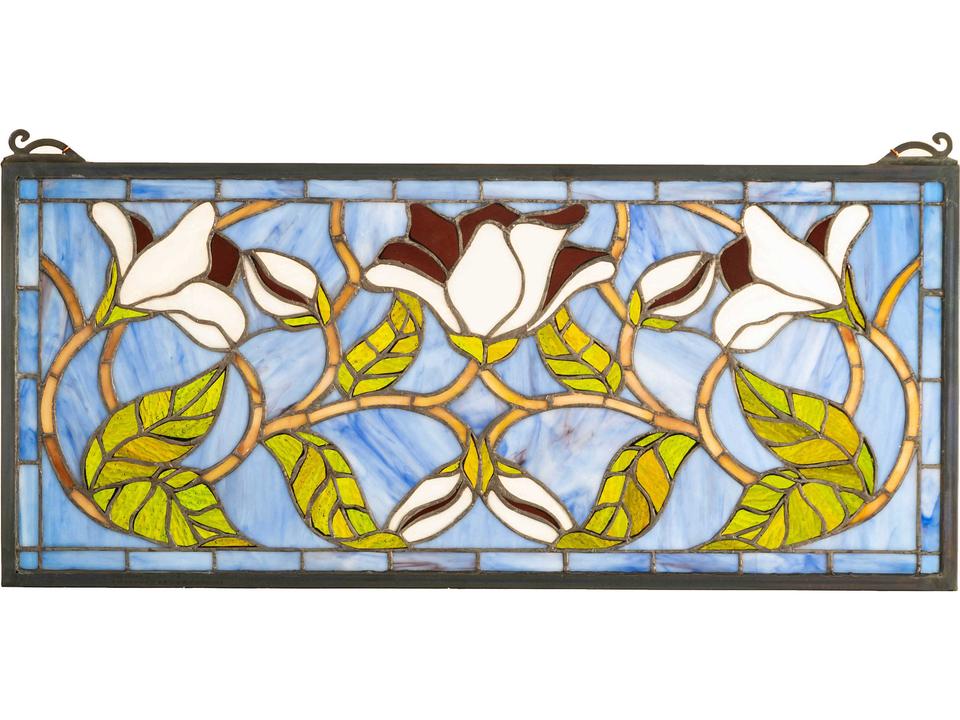 Magnolia Stained Glass Window Handcrafted Multicolored Floral Design