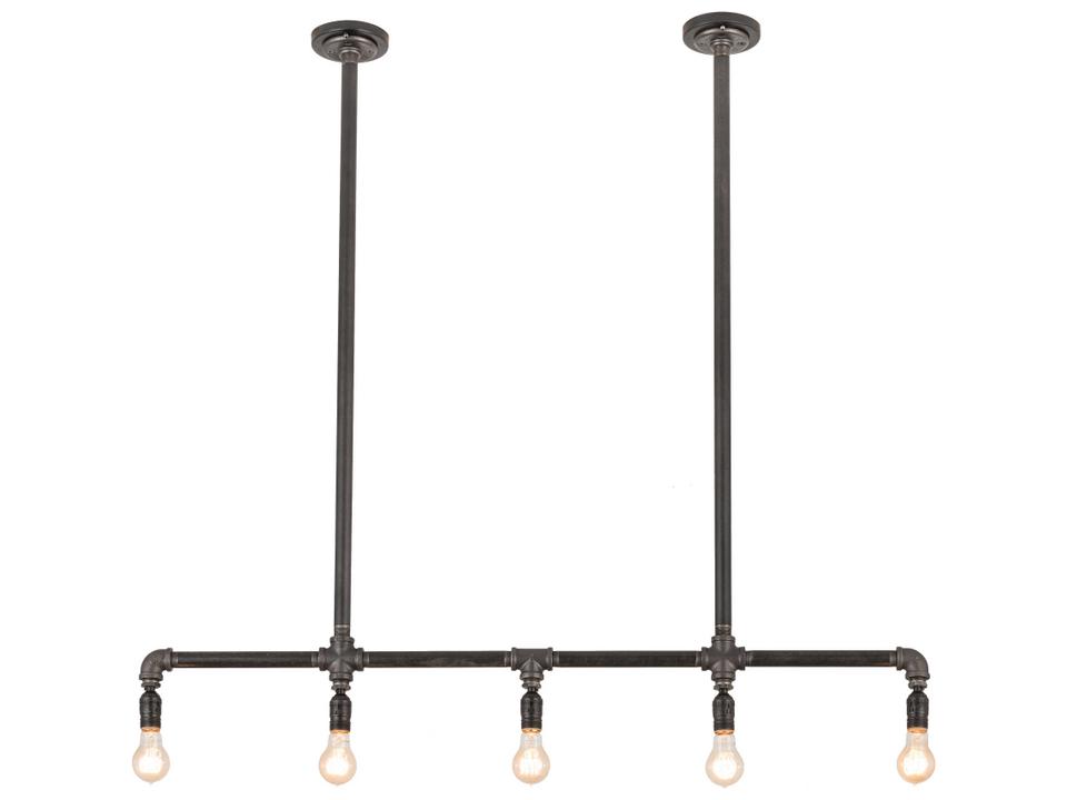 Alva 5-Light Black Glass Linear Island Pendant in Industrial Black