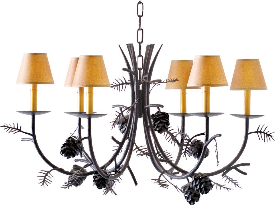 Pinecone 8-Light Candelabra Empire Chandelier in Chestnut with Natural Parchment Shades