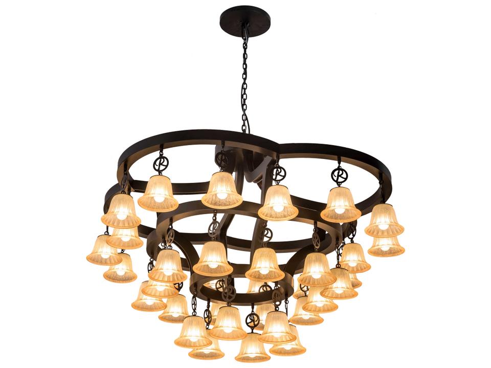 Cretella 34-Light Black Empire Chandelier with Cream Fluted Glass