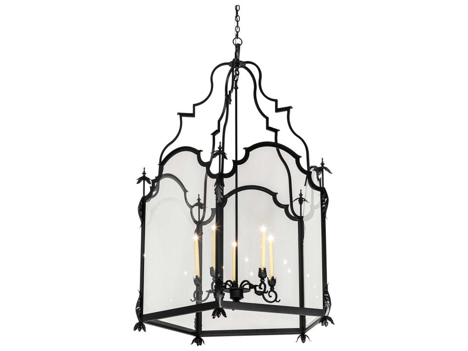 Lattimer 5-Light Black Ivory Clear Glass Lantern Chandelier
