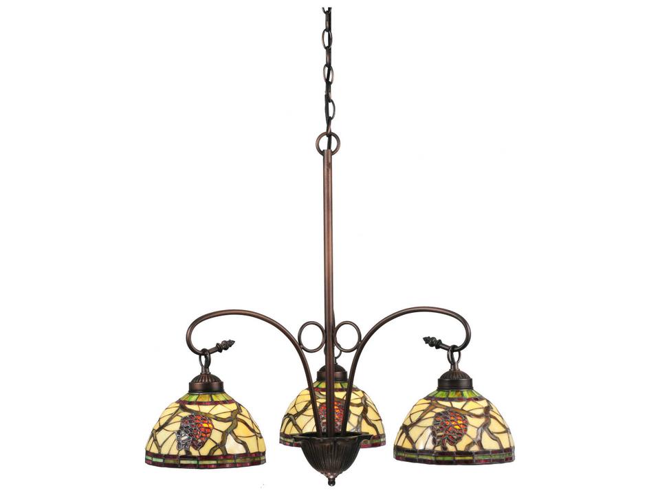 Pinecone 3-Light Tiffany Chandelier in Mahogany Bronze Finish