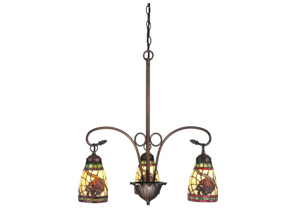 Pinecone Dome 3-Light Chandelier with Tiffany Art Glass in Mahogany Bronze