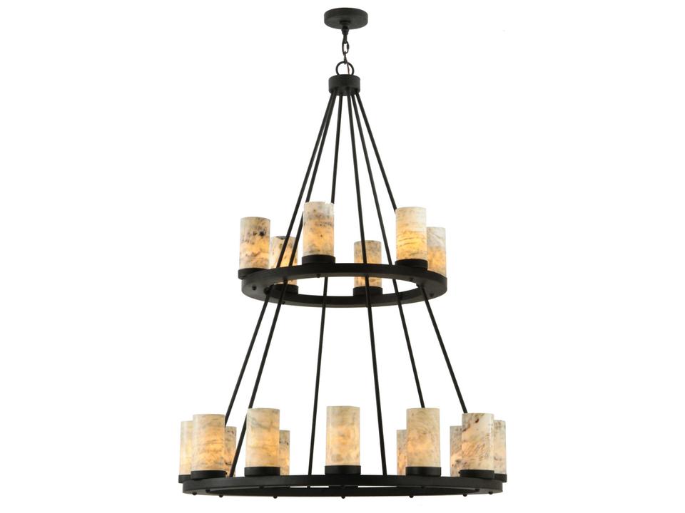18-Light Loxley Two-Tier Chandelier with Jadestone Shades in Chestnut Finish