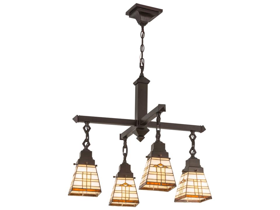 Arrowhead 4-Light Yellow Glass Tiffany Lantern Chandelier with Mahogany Bronze Finish