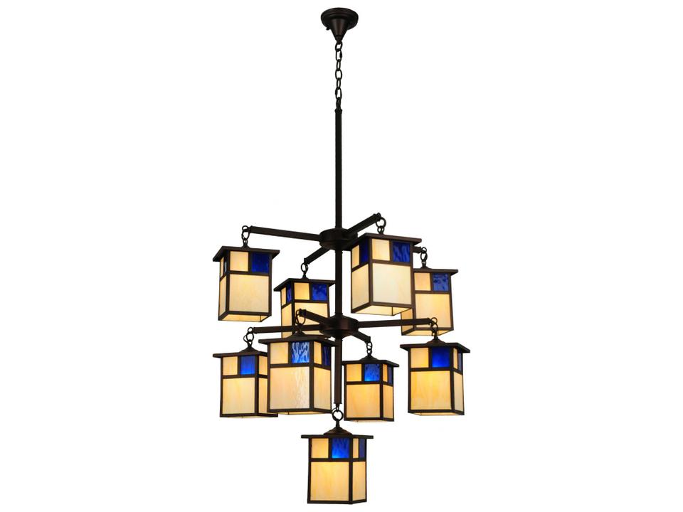 Tiffany Hyde Park 9-Light Bronze Tiffany Lantern Tiered Chandelier