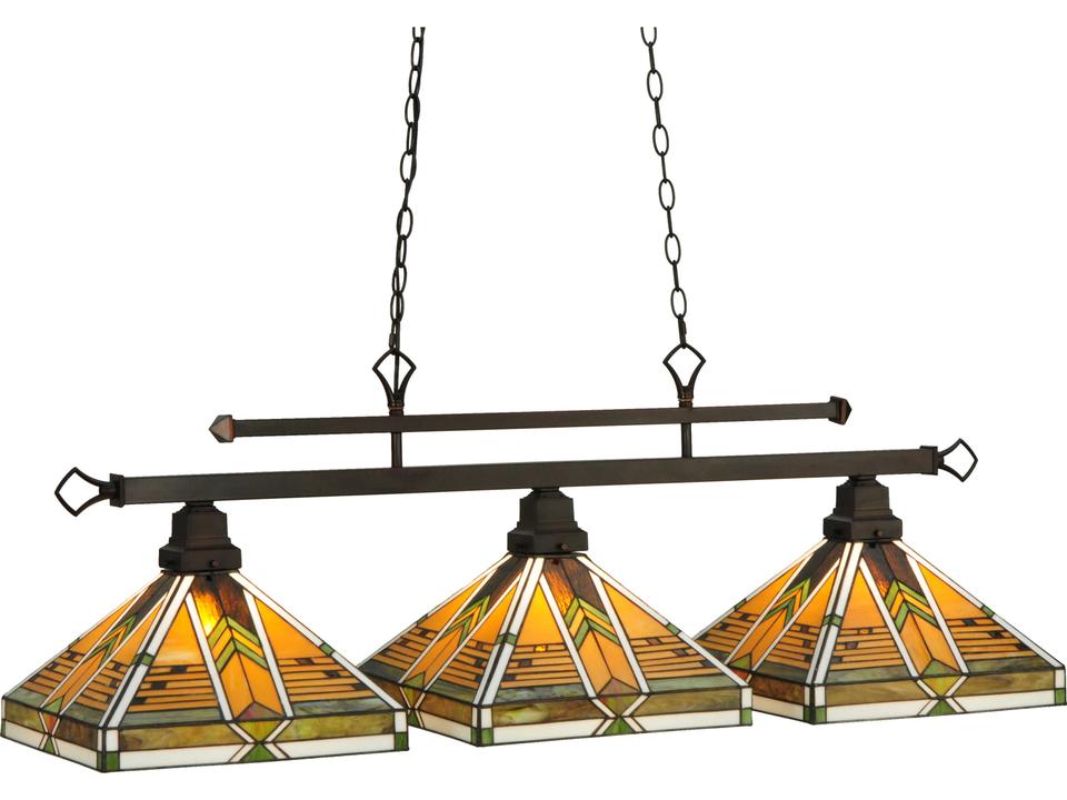 Abilene 3-Light Brown Tiffany Geometric Island Pendant with Mahogany Bronze Hardware
