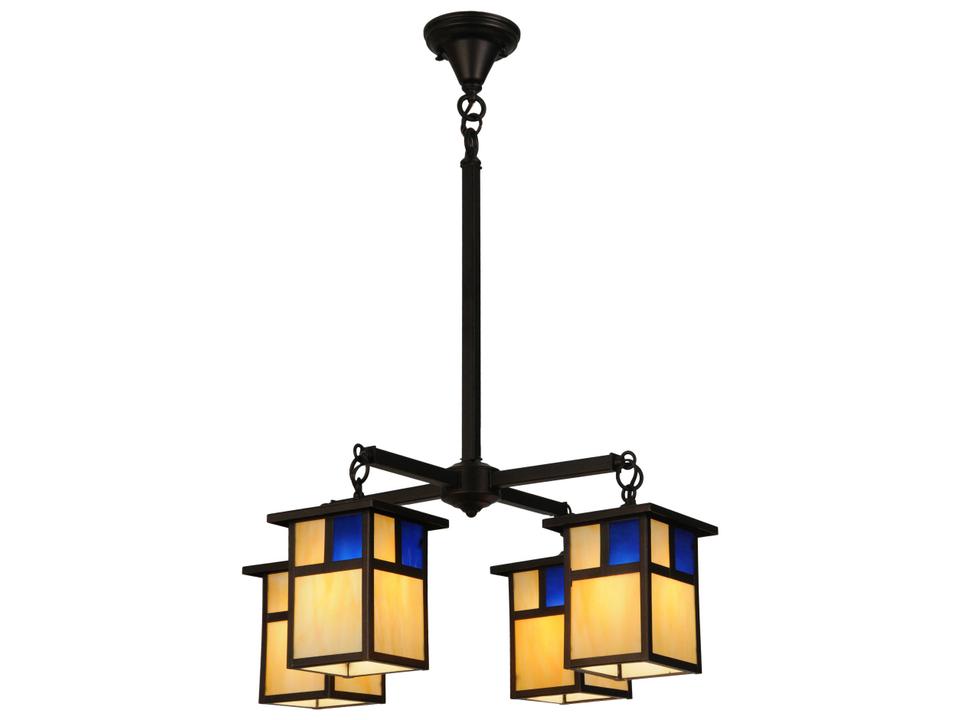 Hyde Park Mission 4-Light Mahogany Bronze Tiffany Lantern Chandelier