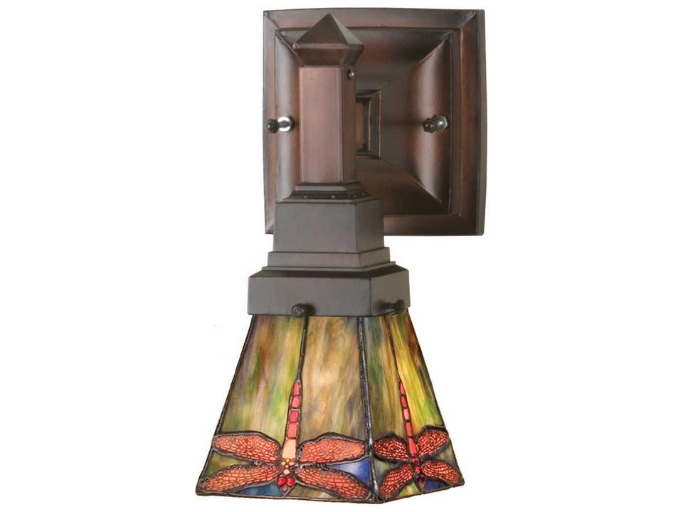 Tiffany Prairie Dragonfly 1-Light Mission Wall Sconce in Red Orange Amber