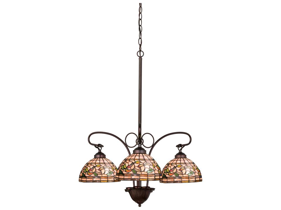Nouveau 3-Light Tiffany Dome Chandelier in Mahogany Bronze