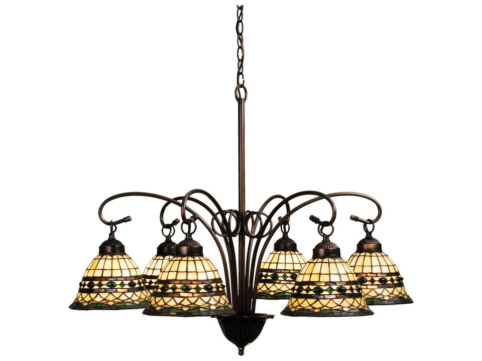 6-Light Tiffany Roman Chandelier with Stained Glass Bell Shade