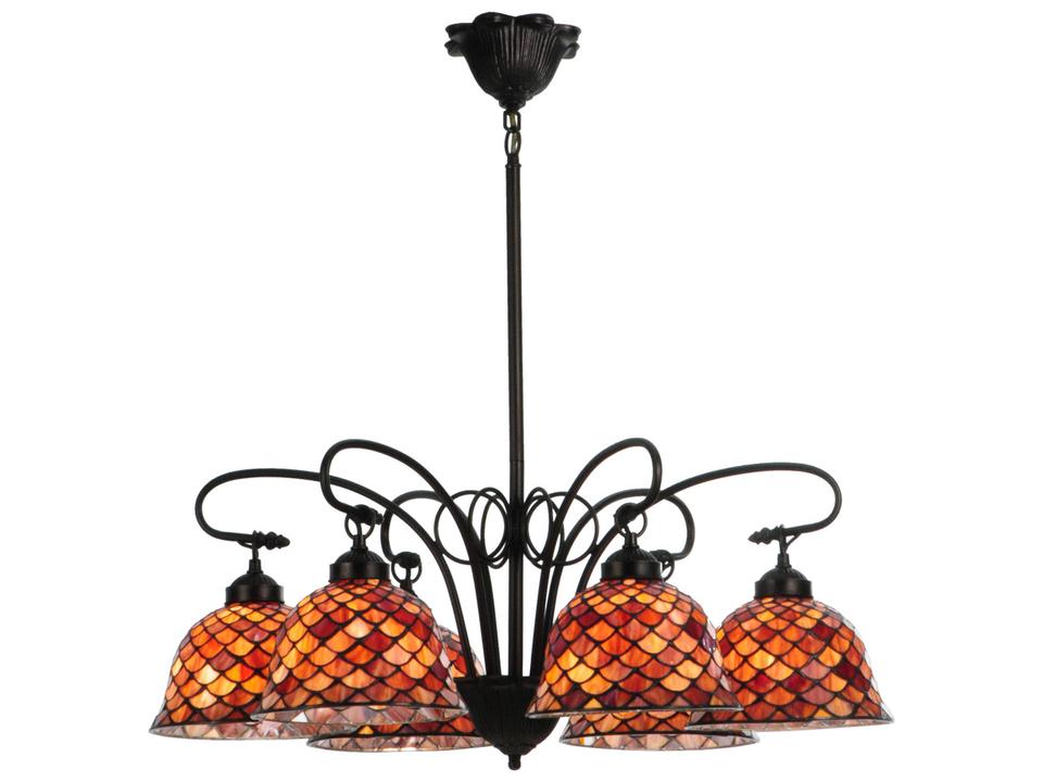 Tiffany 6-Light Tiffany Fishscale Chandelier in Mahogany Bronze