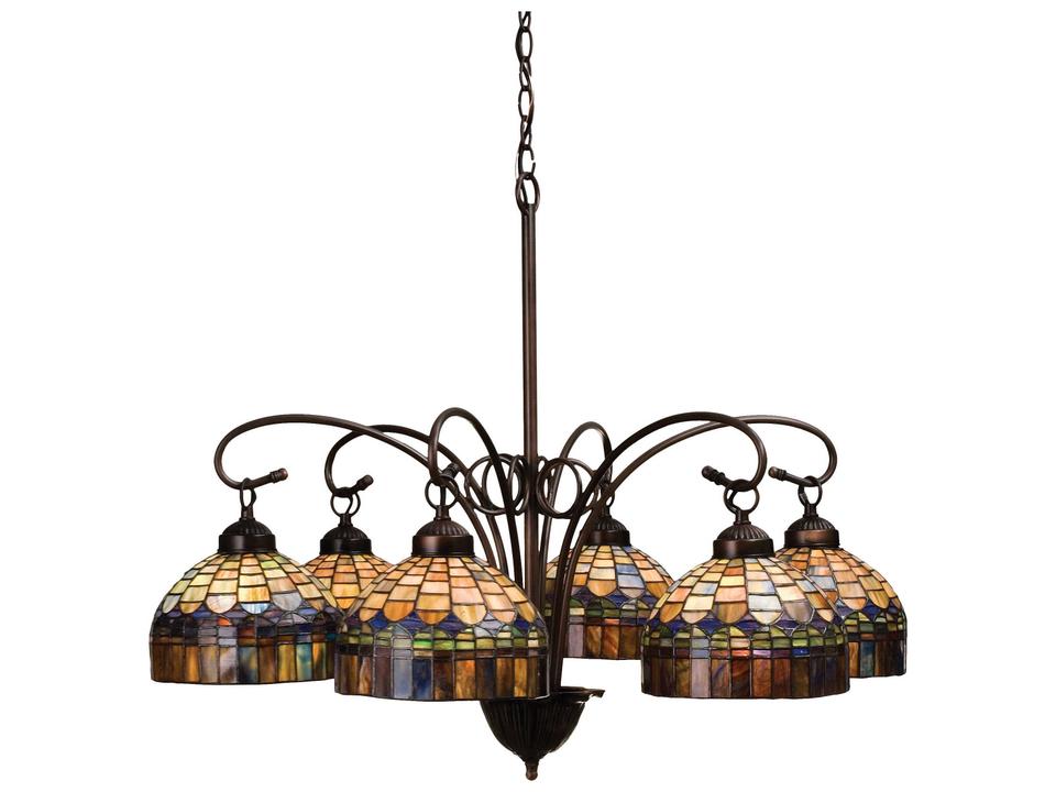 Tiffany Candice 6-Light Chandelier in Mahogany Bronze with Tiffany Glass