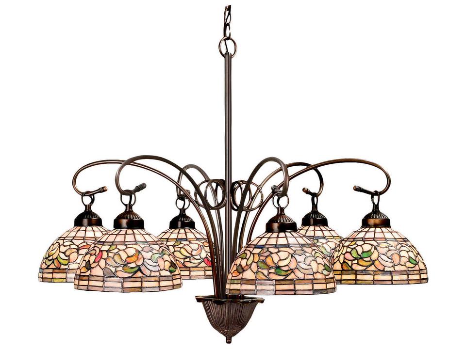 Tiffany 6-Light Turning Leaf Tiffany Dome Chandelier in Bronze Finish