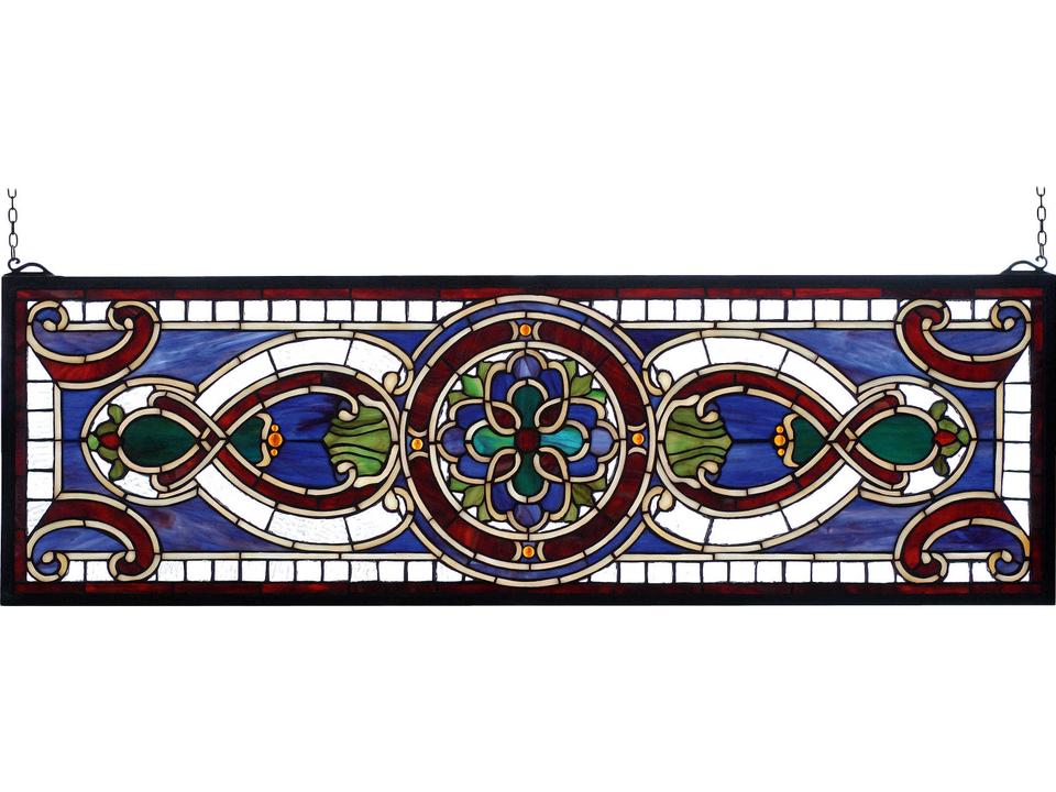 Tiffany Evelyn Collection Lapis Floral Medallion Stained Glass Window