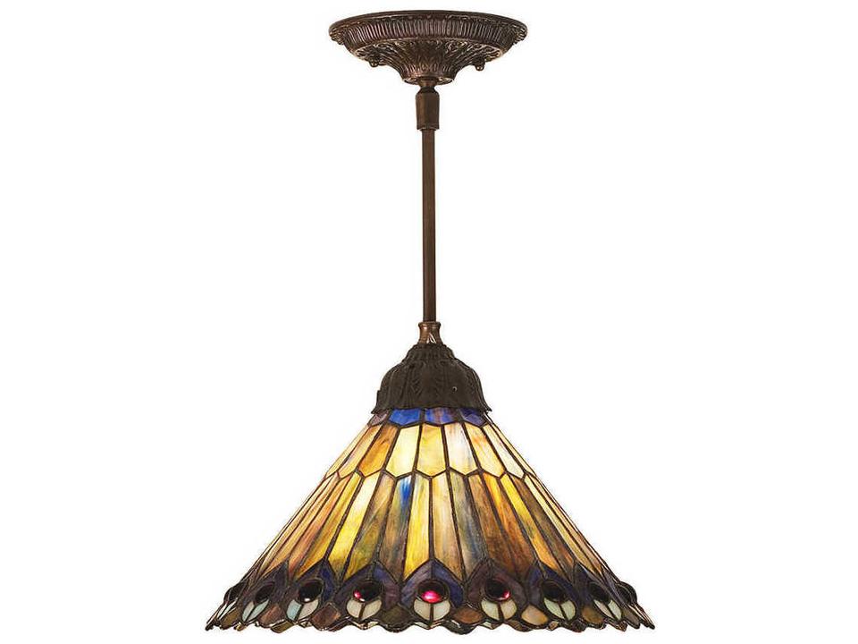 Tiffany Jeweled Peacock One Light Pendant in Mahogany Bronze