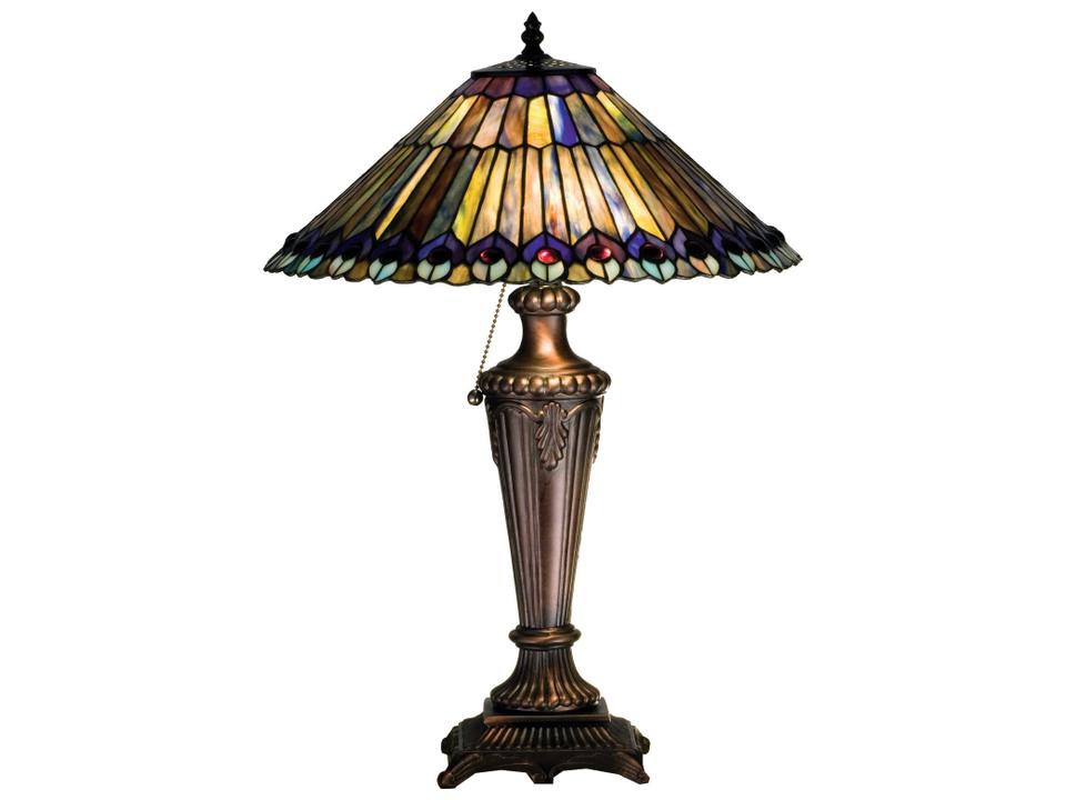 Tiffany Jeweled Peacock 1-Light Table Lamp in Mahogany Bronze Finish