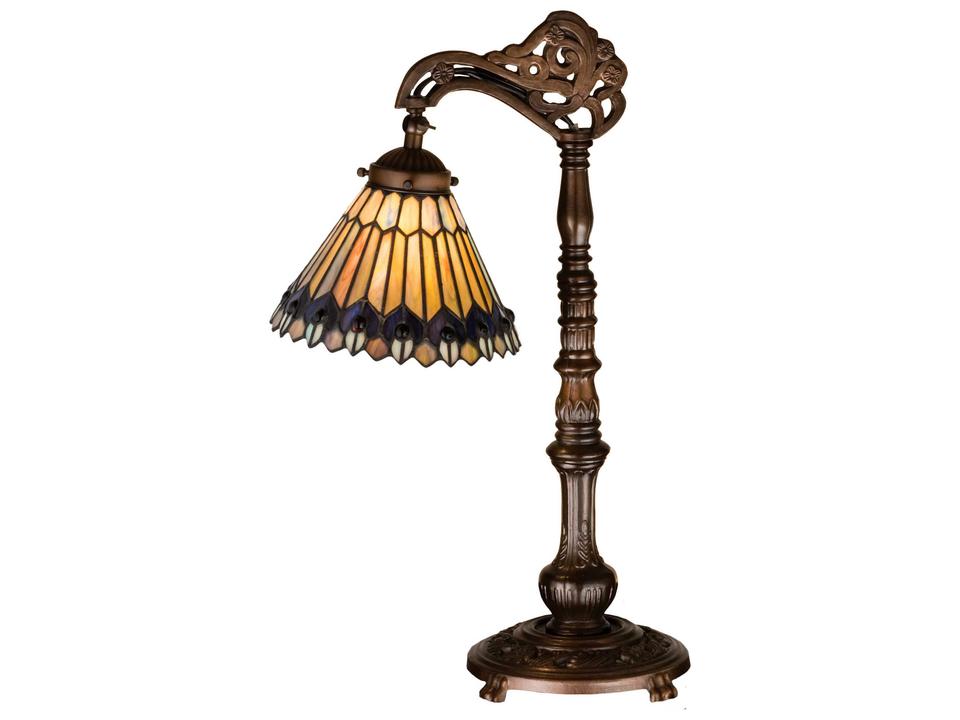Tiffany Tiffany Jeweled Peacock Bridge Arm Desk Lamp Mahogany Bronze