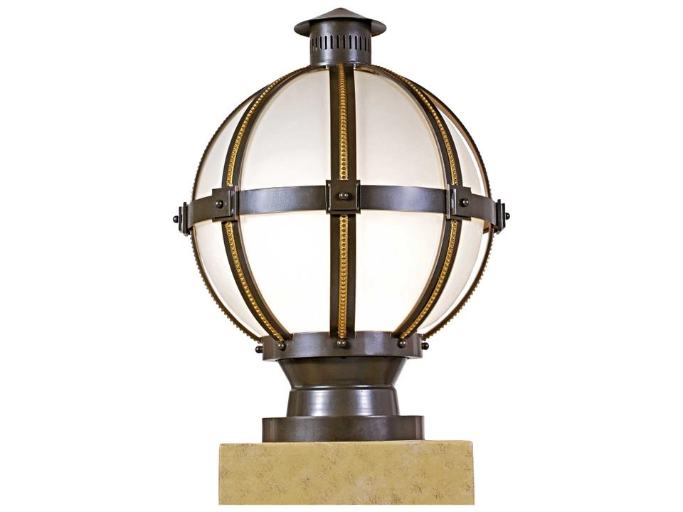 Orbital 1-Light Outdoor Pier Light in Chestnut with Gold Highlights