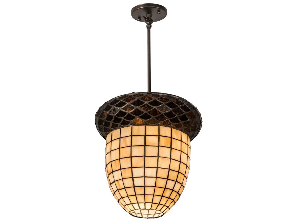 Tiffany Acorn 3-Light Tiffany Bell Pendant in Mahogany Bronze