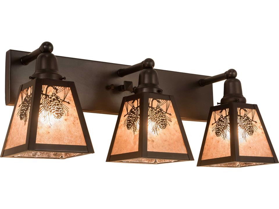 Pinecone 3-Light Craftsman Brown Silver Vanity Light