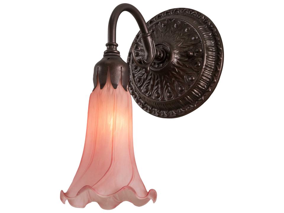 Pond Lily 1-Light Mahogany Bronze Pink Glass Wall Sconce