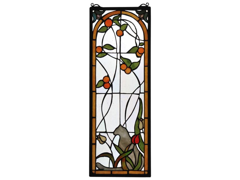 Cat & Tulips Stained Glass Window
