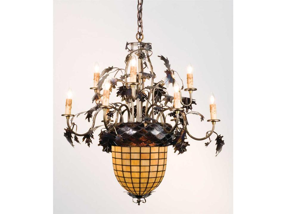 Greenbriar Oak 2-Light Bronze Glass Tiffany Chandelier