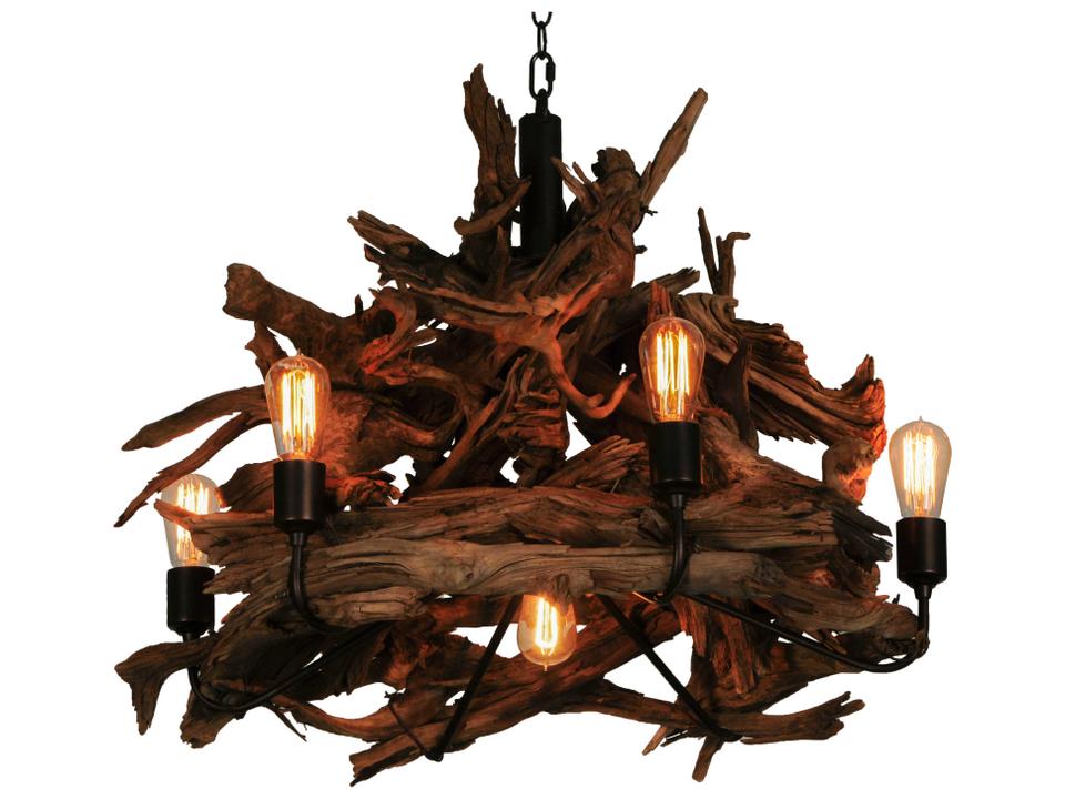 Driftwood 7-Light Abstract Chandelier in Natural Wood and Mahogany Bronze