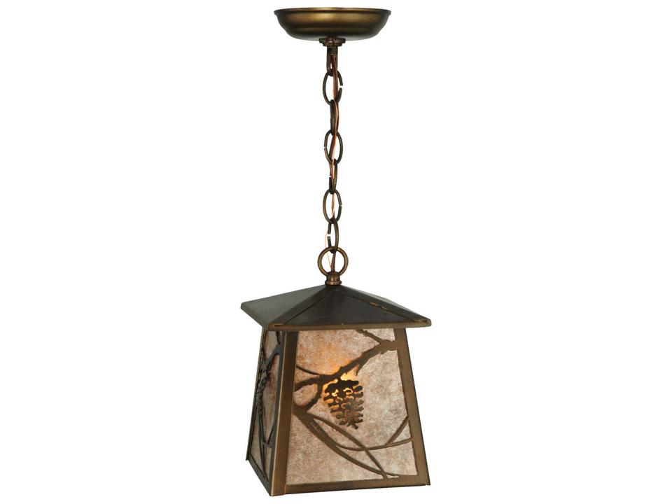 Whispering Pines 1-Light Outdoor Square Pendant in Antique Copper with Silver Mica