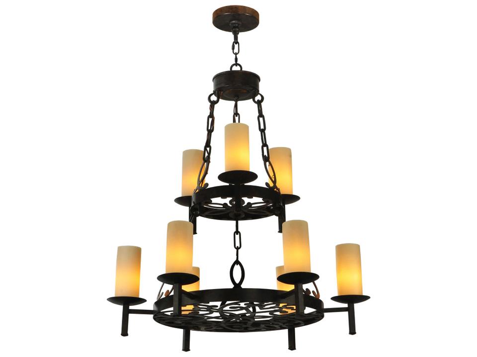 Newcastle 9-Light Round Tiered Chandelier with Coffee Bean Finish and Brown Glass