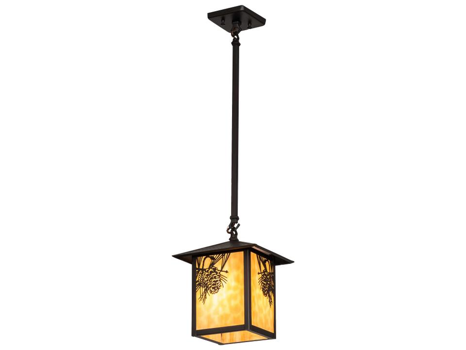 Seneca Winter Pine 1-Light Outdoor Hanging Pendant Light in Craftsman Brown