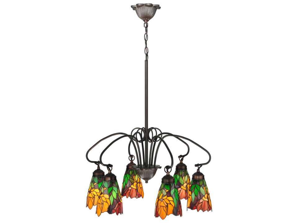 Tiffany 6-Light Iris Collection Chandelier in Mahogany Bronze and Multicolor Glass