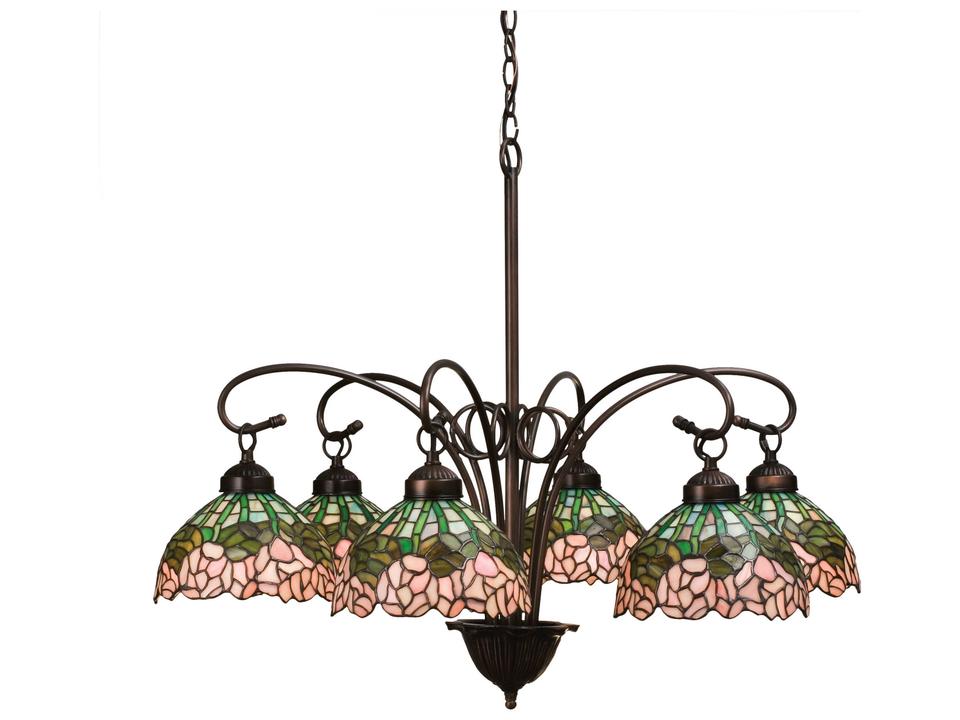 Tiffany Cabbage Rose 6-Light Chandelier in Mahogany Bronze