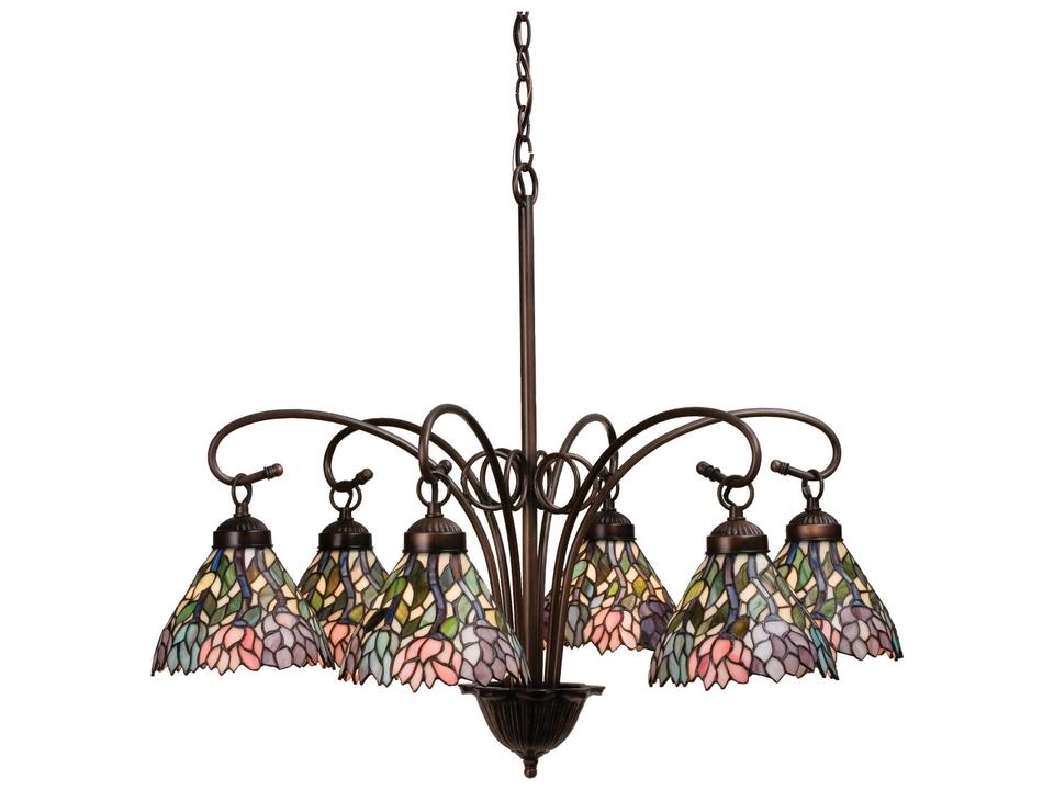 6-Light Wisteria Tiffany Chandelier in Mahogany Bronze Finish