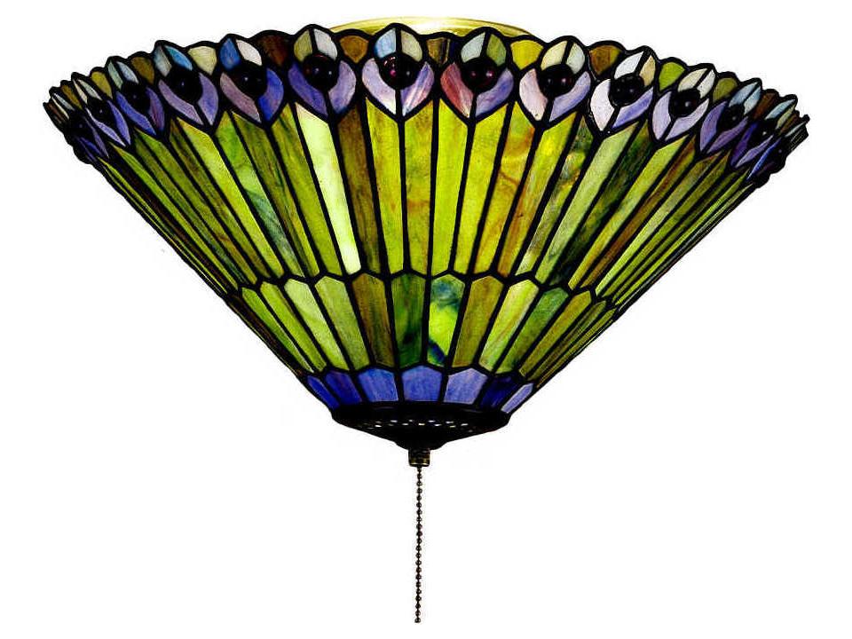 Tiffany Jeweled Peacock 17-Inch 3-Light Flush Mount Ceiling Light in Mahogany Bronze