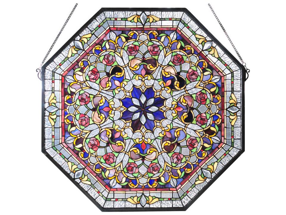 Tiffany Front Hall Floral Octagonal Stained Glass Window Panel