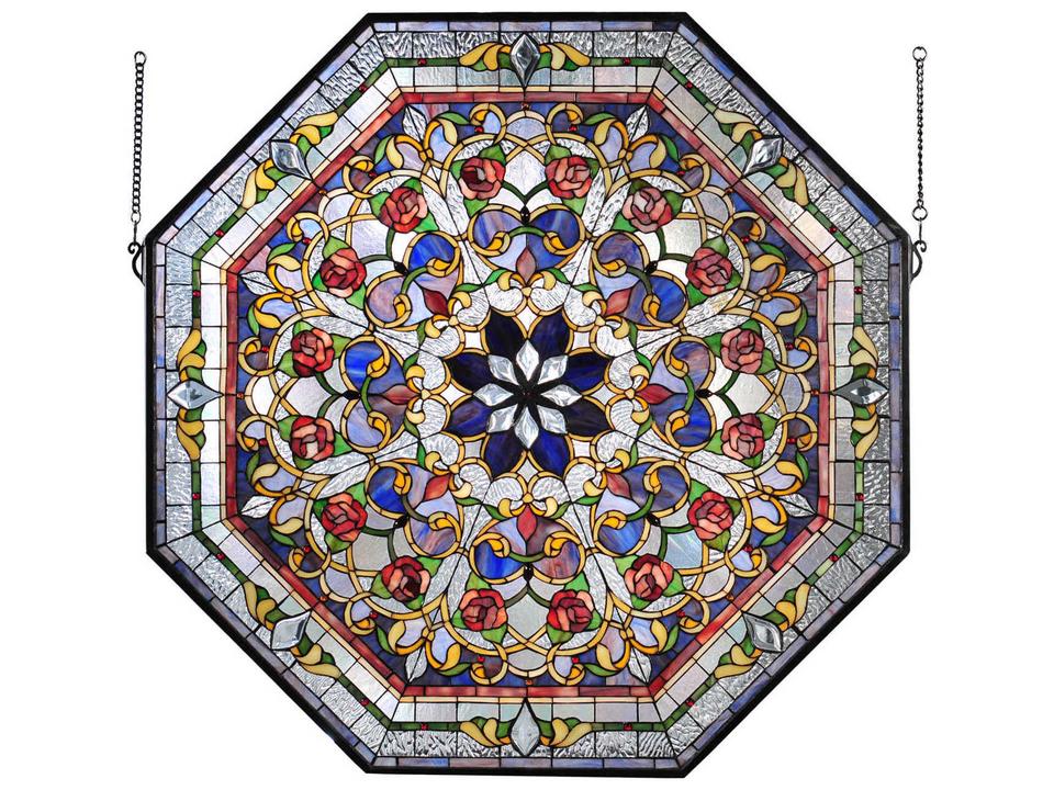 Tiffany Front Hall Floral Octagonal Stained Glass Window