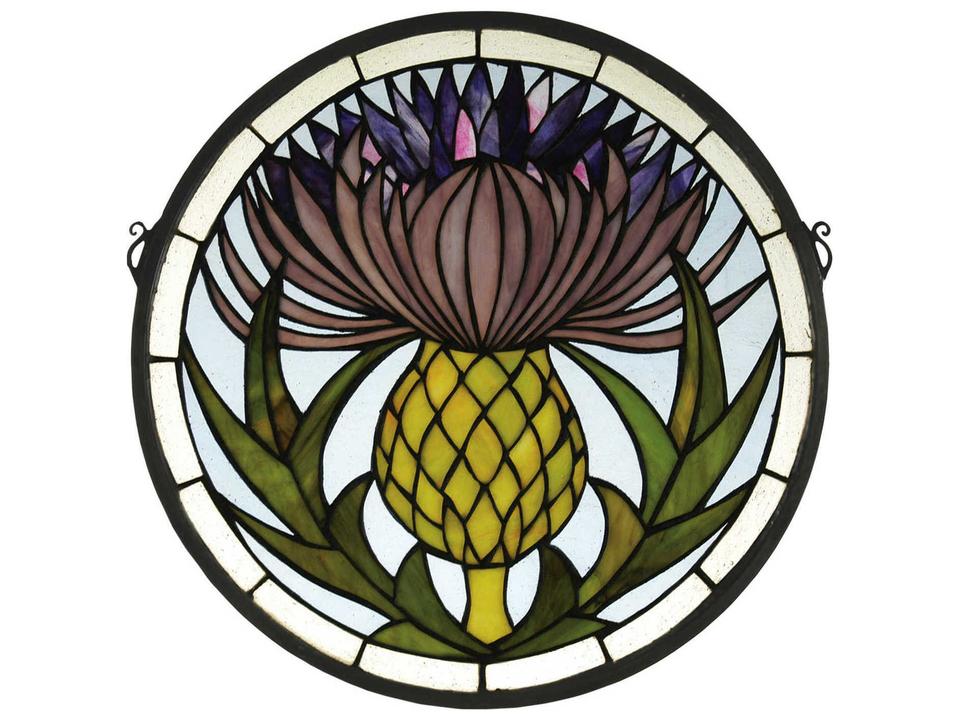Tiffany Thistle Stained Glass Window Multicolored Art Nouveau Panel